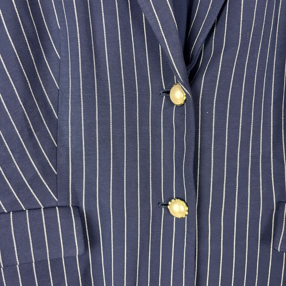 Chico's Blue Stripe Pearl Button Blazer Jacket - Picture 5 of 9